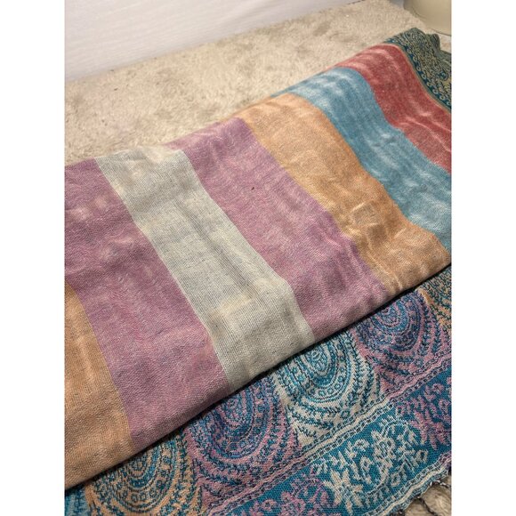 Pashmina Women Paisley Scarf Shawl Pastels Silk Pashmina Blend Fringed 70x28" - Picture 6 of 9